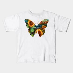 Sunflower Stained Glass Butterfly Kids T-Shirt